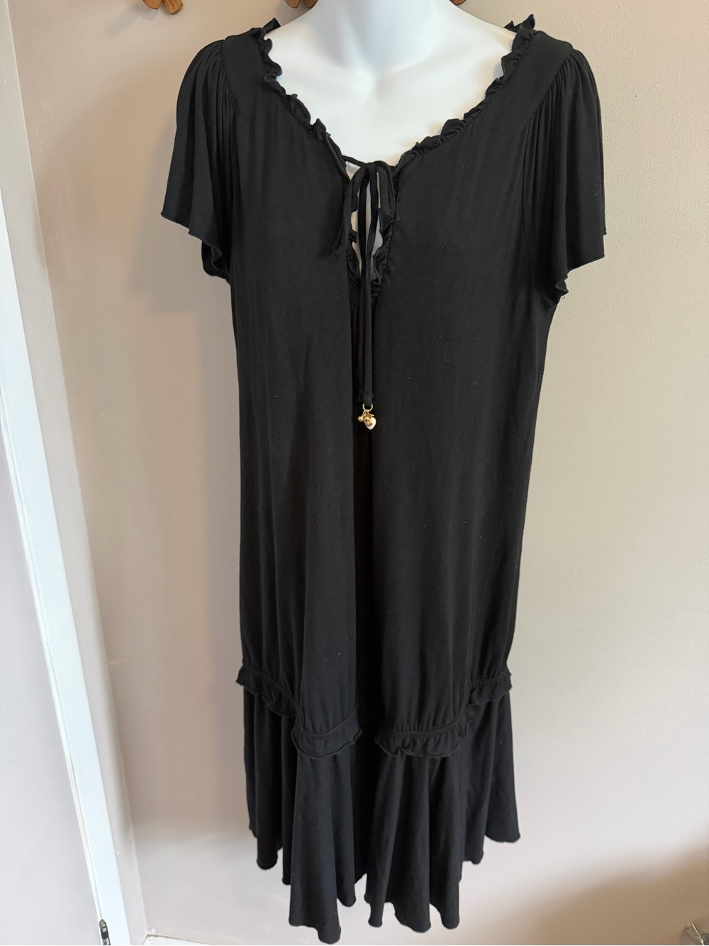 Juicy Couture Vintage Black Ruffle Drop Waist Dress XL